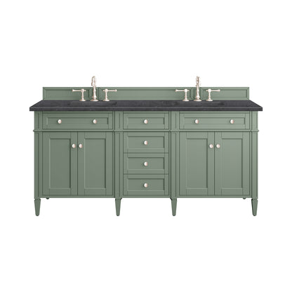 Brittany 72" Double Vanity, Smokey Celadon w/ 3CM Charcoal Soapstone Top James Martin Vanities