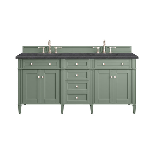 Brittany 72" Double Vanity, Smokey Celadon w/ 3CM Charcoal Soapstone Top James Martin Vanities