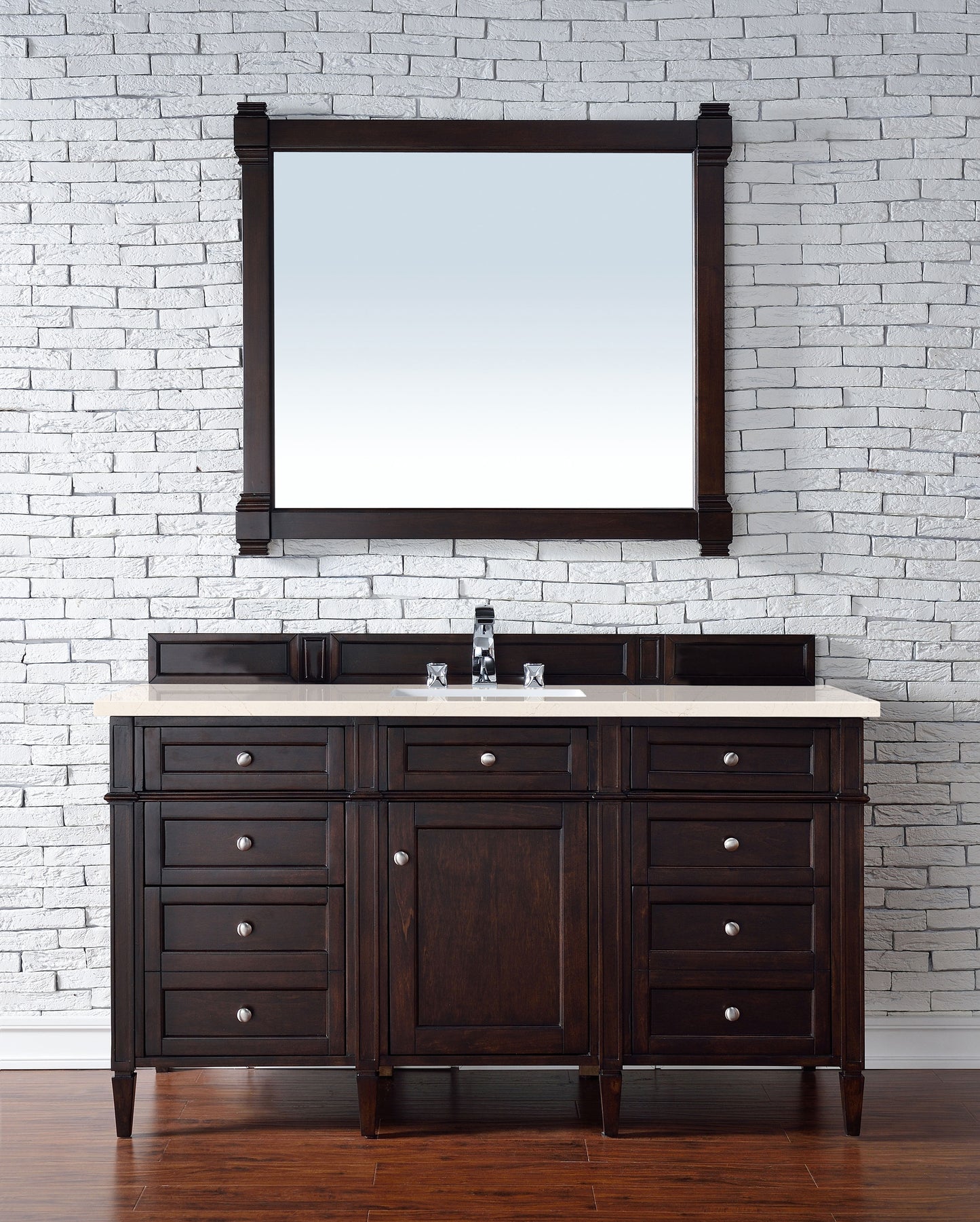 Brittany 60" Burnished Mahogany Single Vanity w/ 3 CM Eternal Marfil Quartz Top James Martin Vanities