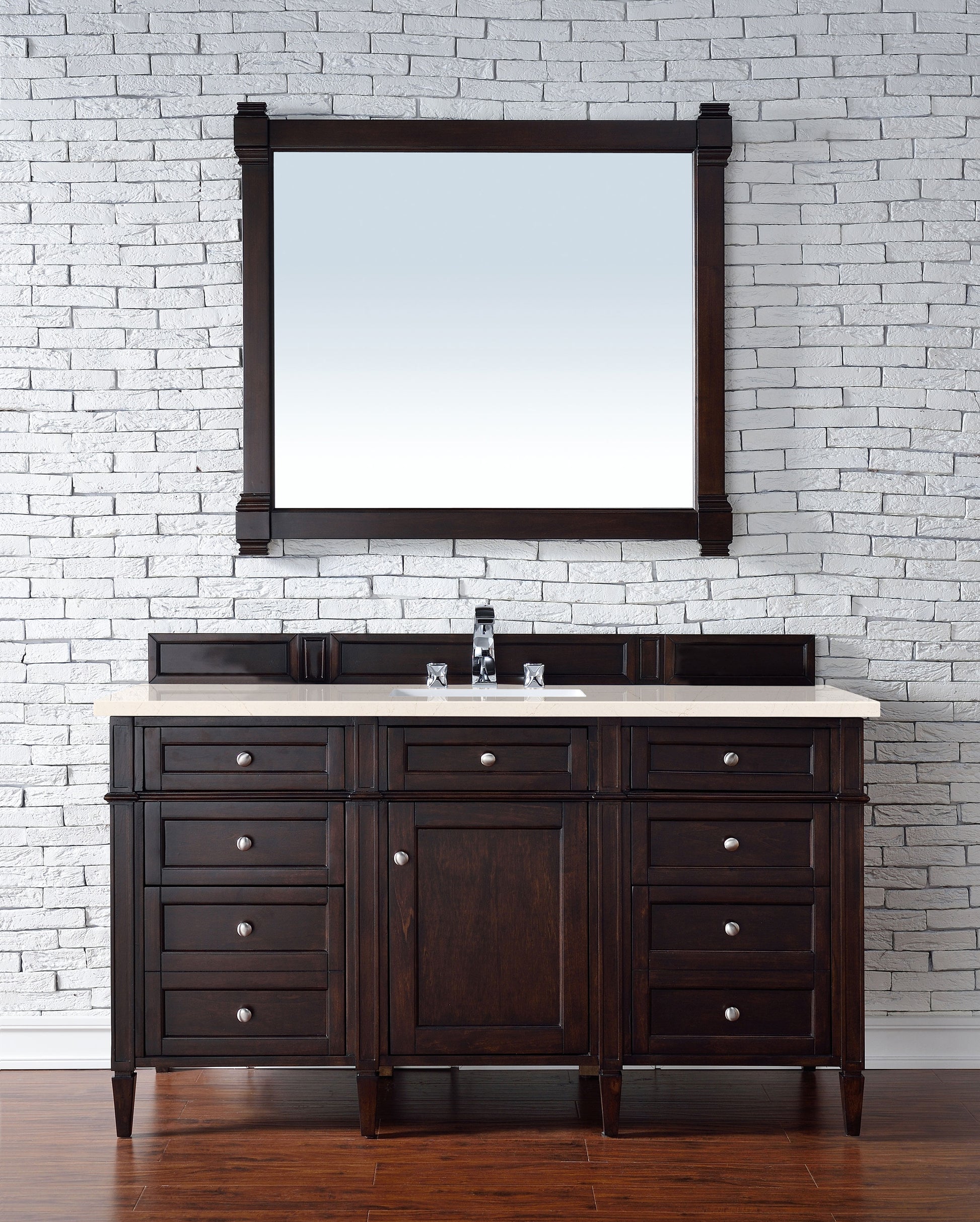 Brittany 60" Burnished Mahogany Single Vanity w/ 3 CM Eternal Marfil Quartz Top James Martin Vanities