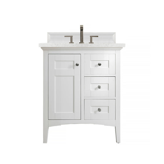 Palisades 30" Single Vanity, Bright White, w/ 3 CM Eternal Jasmine Pearl Quartz Top James Martin Vanities