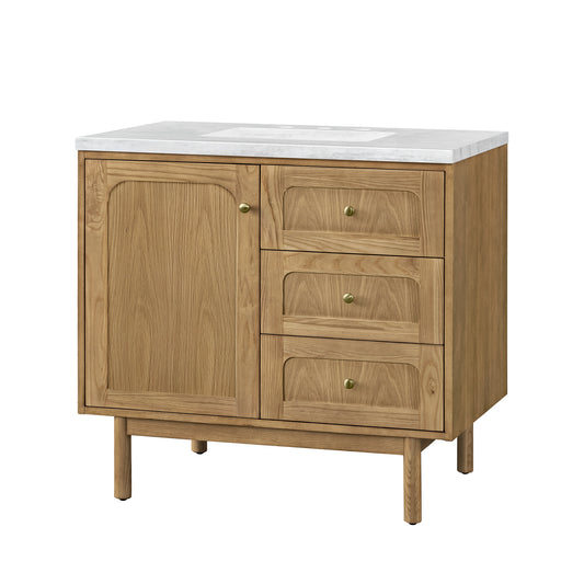 Laurent 36" Single Vanity, Light Natural Oak w/ 3CM Arctic Fall Top James Martin Vanities