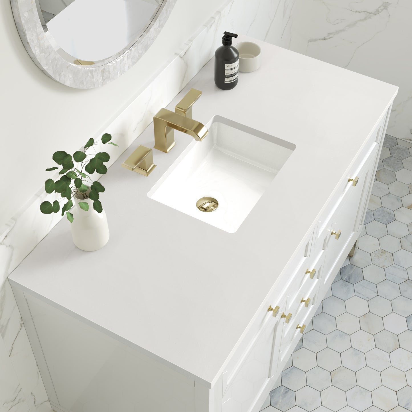 Chicago 48" Single Vanity, Glossy White w/ 3CM White Zeus Top James Martin Vanities