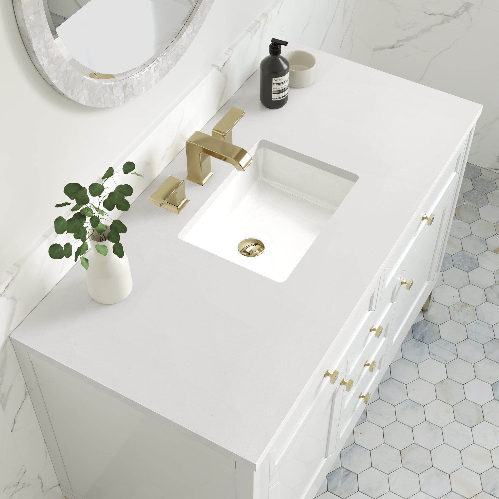 Chicago 48" Single Vanity, Glossy White w/ 3CM White Zeus Top James Martin Vanities