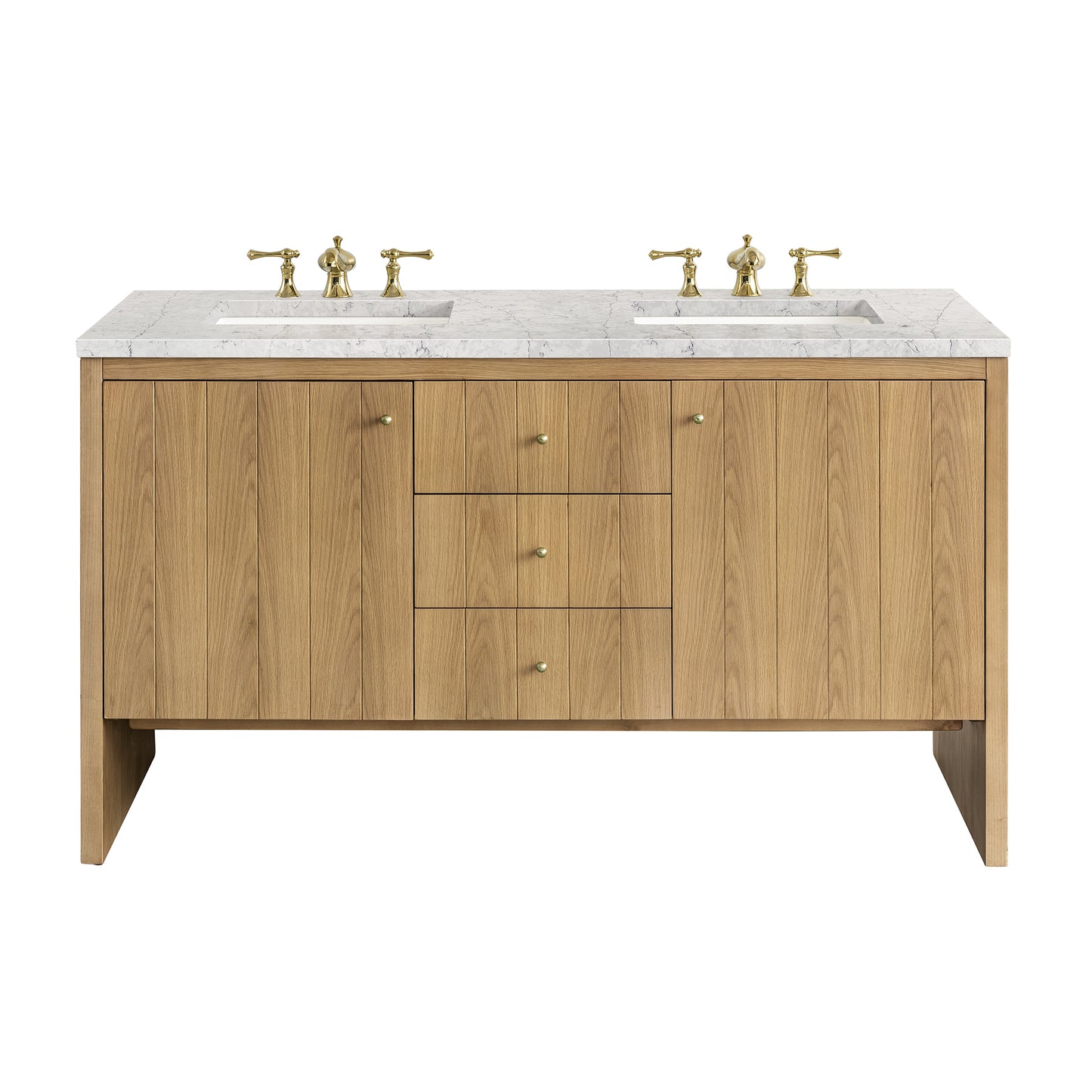 Hudson 60" Double Vanity, Light Natural Oak w/ 3CM Eternal Jasmine Pearl Top James Martin Vanities