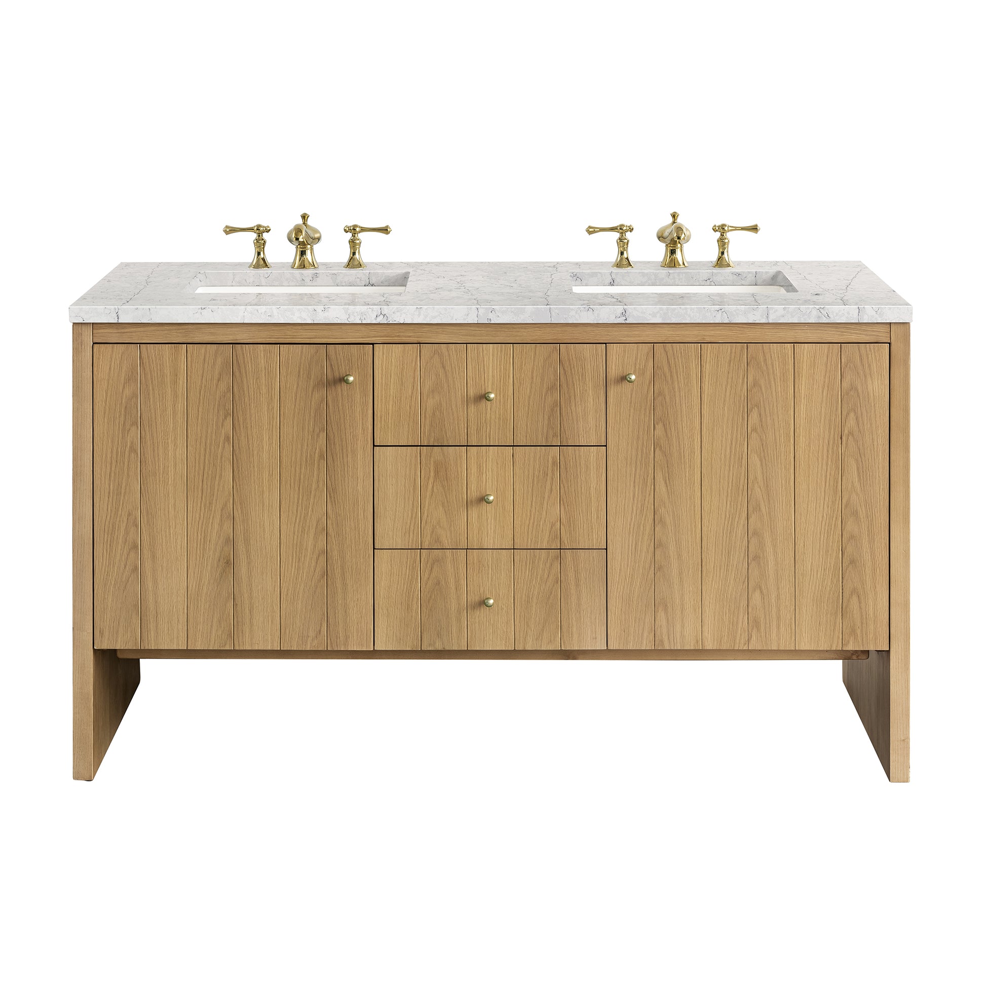 Hudson 60" Double Vanity, Light Natural Oak w/ 3CM Eternal Jasmine Pearl Top James Martin Vanities