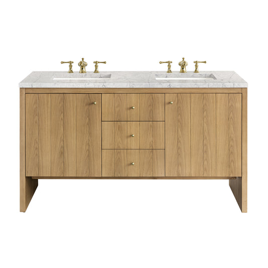 Hudson 60" Double Vanity, Light Natural Oak w/ 3CM Eternal Jasmine Pearl Top James Martin Vanities