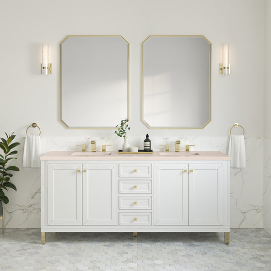 Chicago 72" Double Vanity, Glossy White w/ 3CM Eternal Marfil Top James Martin Vanities