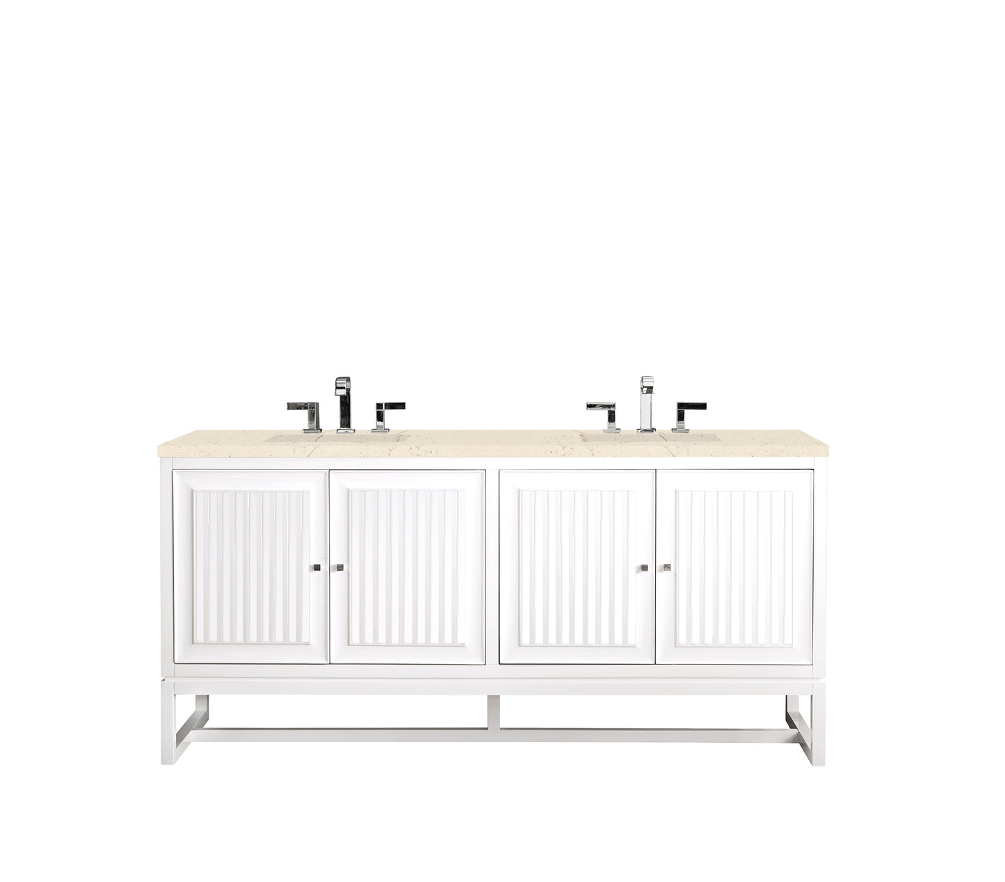 Athens 72" Double Vanity Cabinet, Glossy White, w/ 3 CM Eternal Marfil Top James Martin Vanities