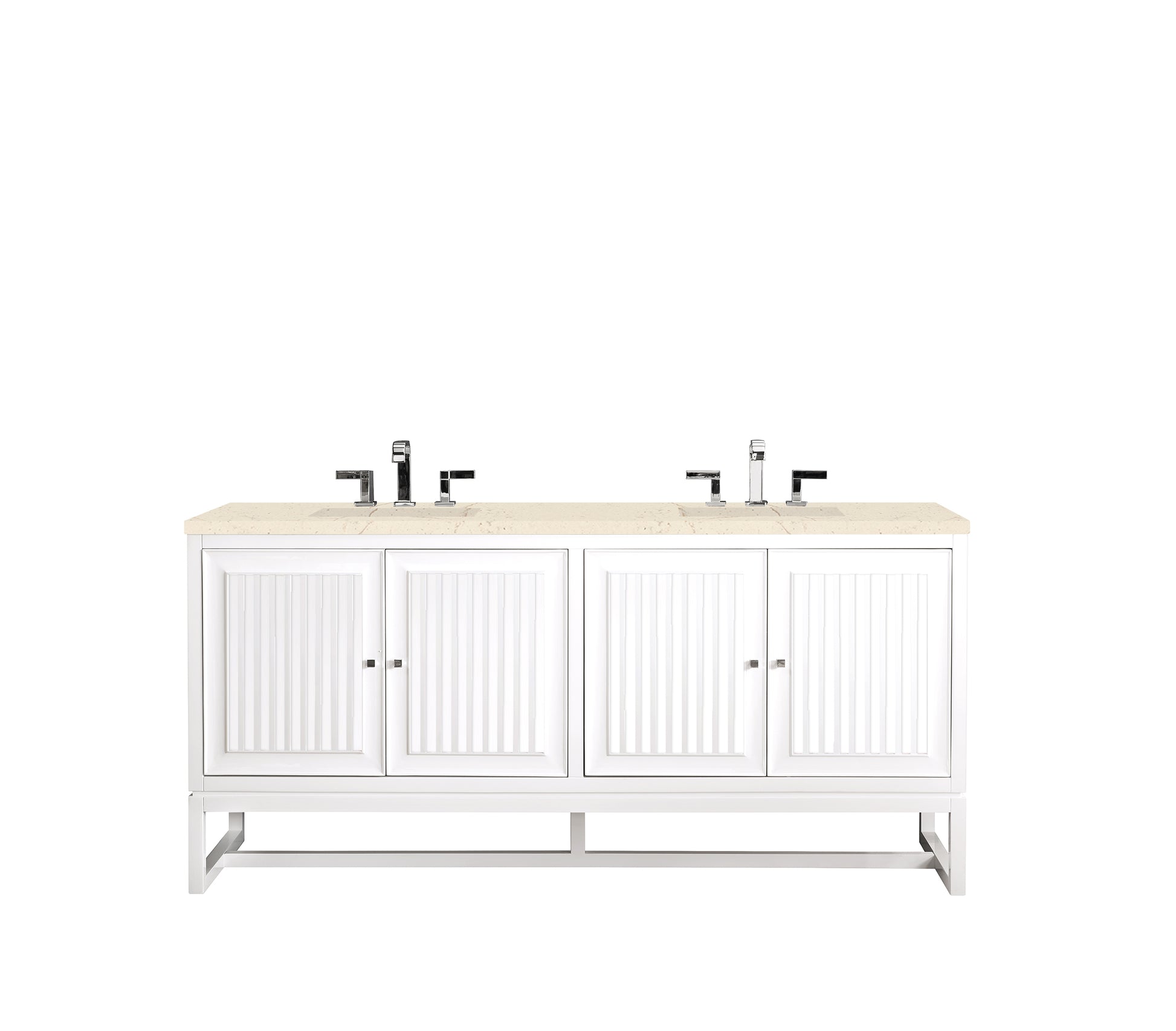 Athens 72" Double Vanity Cabinet, Glossy White, w/ 3 CM Eternal Marfil Top James Martin Vanities