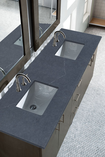 Metropolitan 72" Double Vanity, Silver Oak, w/ 3 CM Charcoal Soapstone Quartz Top James Martin Vanities