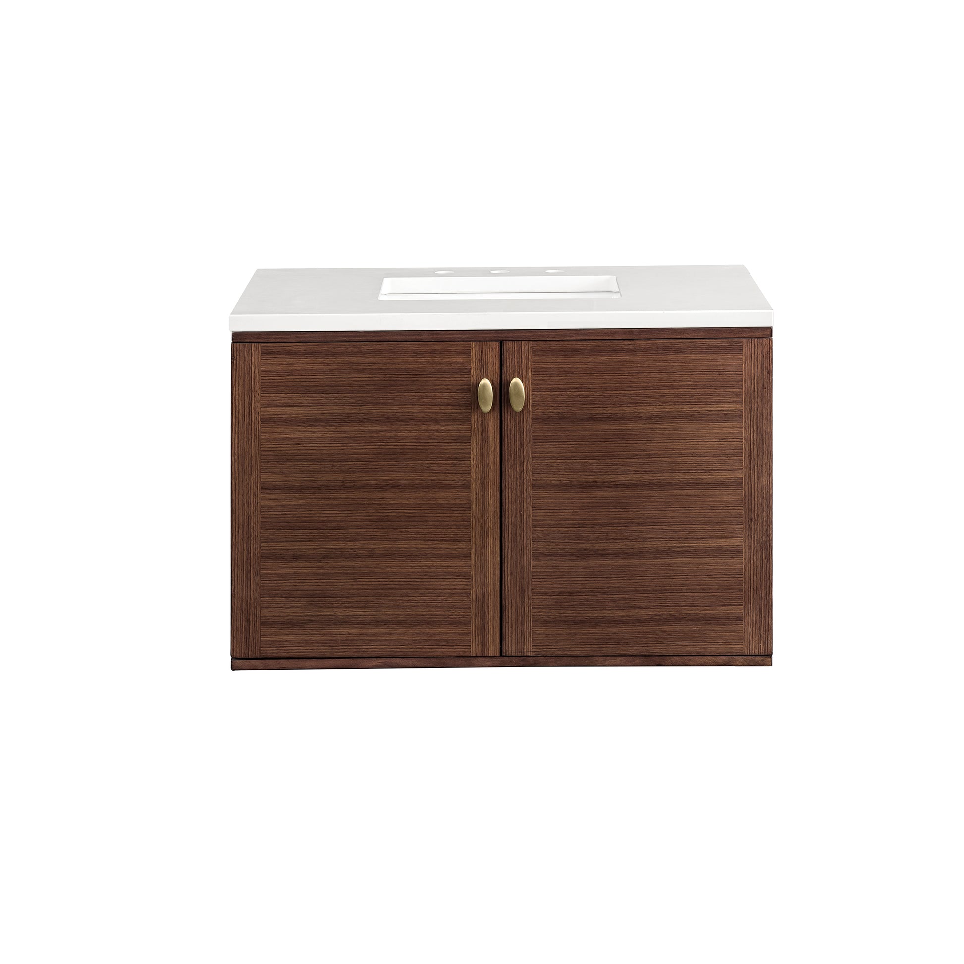Amberly 36" Single Vanity, Mid-Century Walnut w/ 3CM White Zeus Top James Martin Vanities