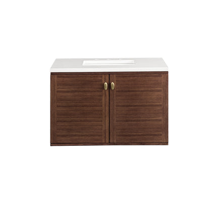 Amberly 36" Single Vanity, Mid-Century Walnut w/ 3CM White Zeus Top James Martin Vanities