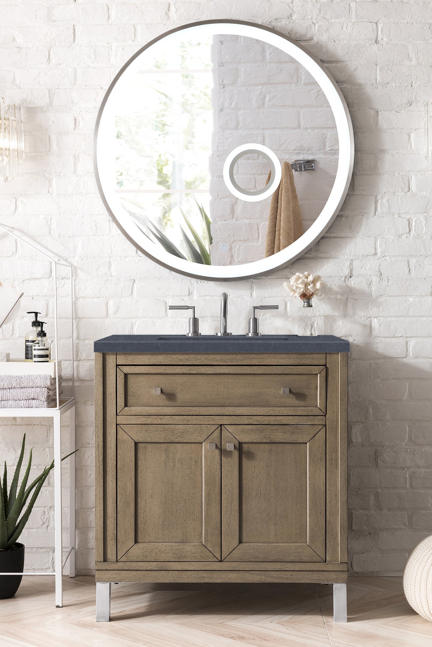 Chicago 30" Single Vanity, Whitewashed Walnut w/ 3 CM Charcoal Soapstone Quartz Top James Martin Vanities
