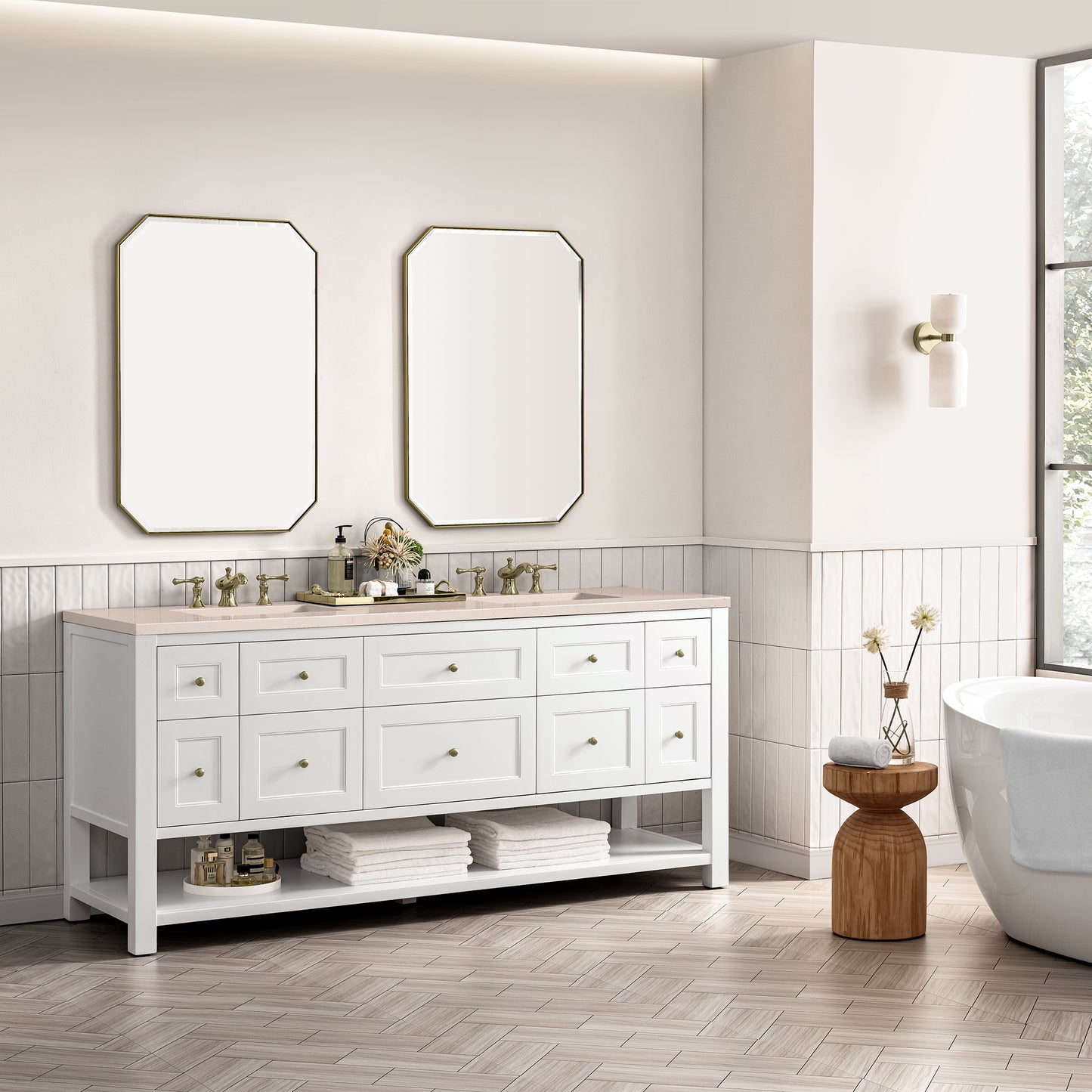 Breckenridge 72" Double Vanity, Bright White w/ 3CM Eternal Marfil Top James Martin Vanities