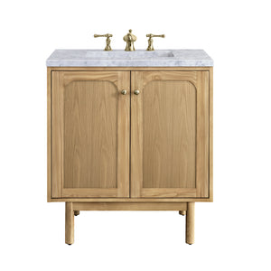 Laurent 30" Single Vanity, Light Natural Oak w/ 3CM Carrara Marble Top James Martin Vanities