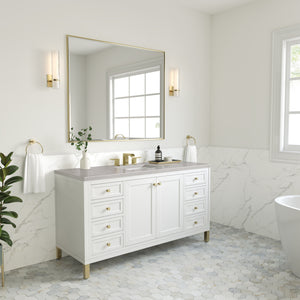 Chicago 60" Single Vanity, Glossy White w/ 3CM Eternal Serena Top James Martin Vanities