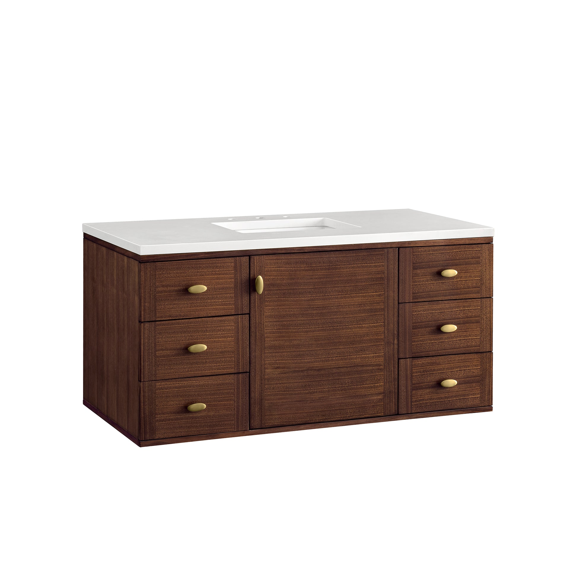 Amberly 48" Single Vanity, Mid-Century Walnut w/ 3CM White Zeus Top James Martin Vanities