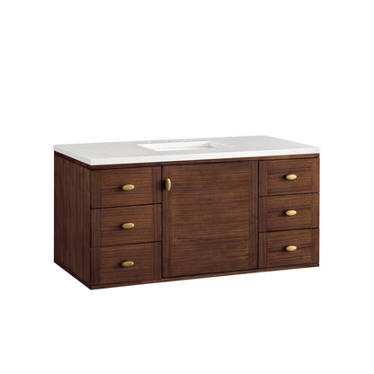Amberly 48" Single Vanity, Mid-Century Walnut w/ 3CM White Zeus Top James Martin Vanities
