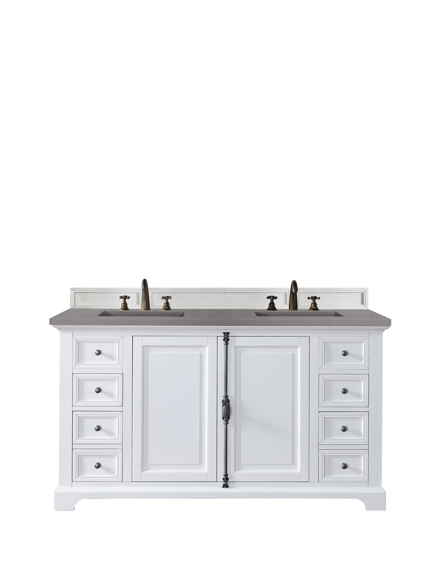 Providence 60" Double Vanity Cabinet, Bright White, w/ 3 CM Grey Expo Quartz Top James Martin