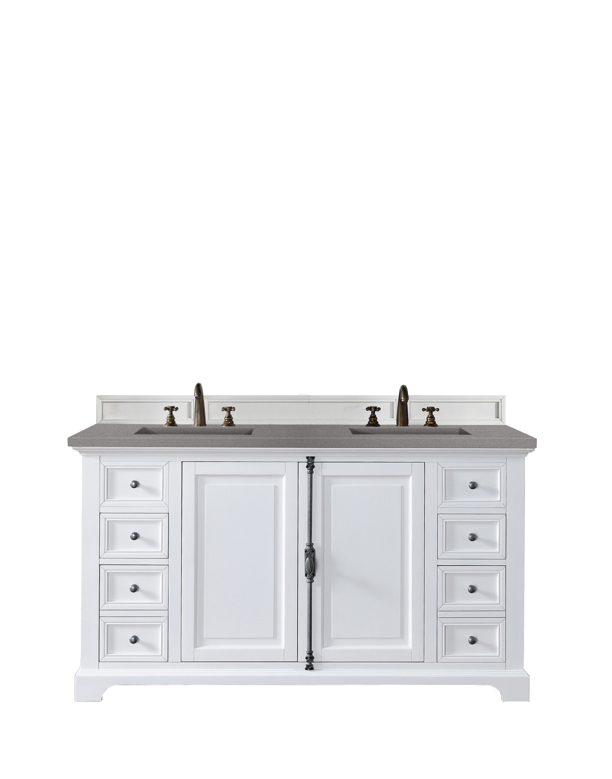 Providence 60" Double Vanity Cabinet, Bright White, w/ 3 CM Grey Expo Quartz Top James Martin