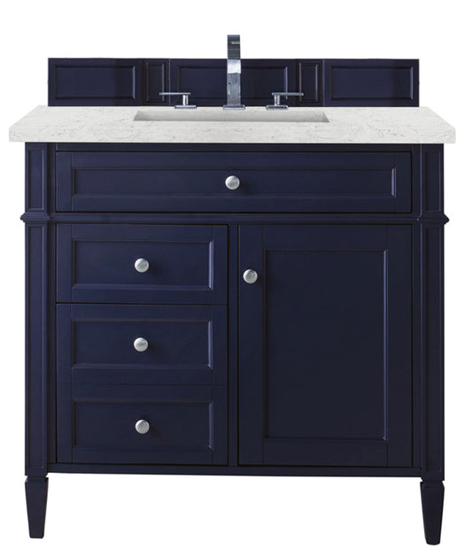 Brittany 36" Victory Blue Single Vanity w/ 3 CM Eternal Jasmine Pearl Quartz Top James Martin Vanities