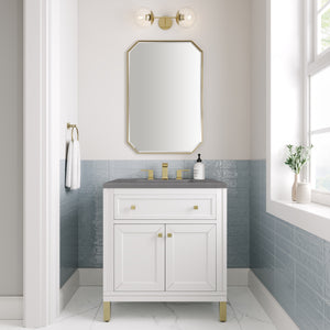 Chicago 30" Single Vanity, Glossy White w/ 3CM Grey Expo Top James Martin Vanities