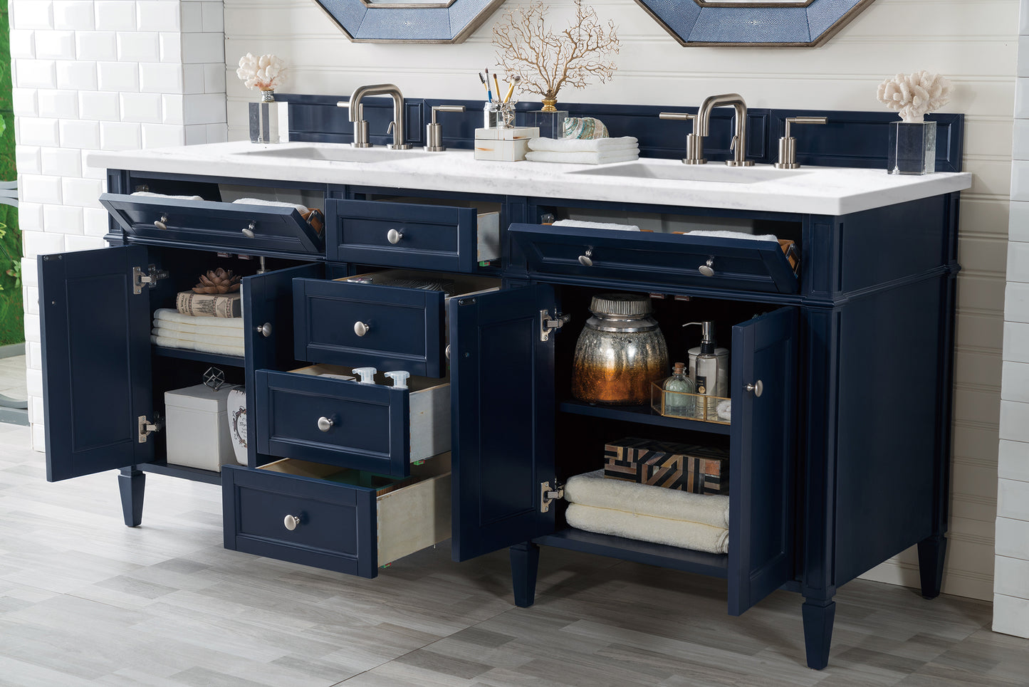 Bathroom Vanities Outlet Atlanta Renovate for LessBrittany 72" Victory Blue Double Vanity w/ 3 CM Arctic Fall Solid Surface Top
