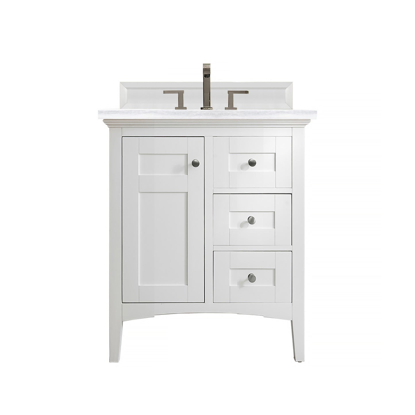 Palisades 30" Single Vanity, Bright White w/ 3 CM Arctic Fall Solid Surface Top James Martin Vanities