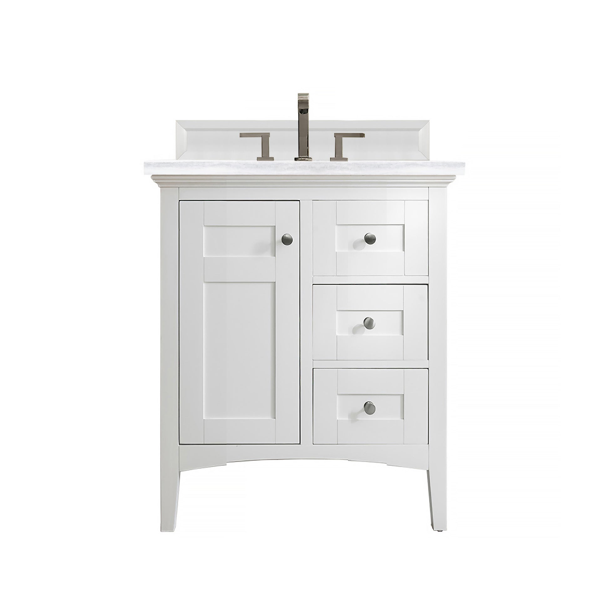 Palisades 30" Single Vanity, Bright White w/ 3 CM Arctic Fall Solid Surface Top James Martin Vanities