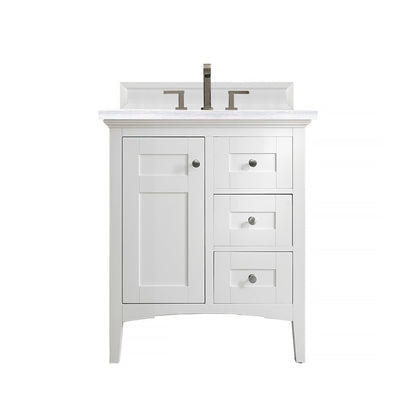 Palisades 30" Single Vanity, Bright White w/ 3 CM Arctic Fall Solid Surface Top James Martin Vanities