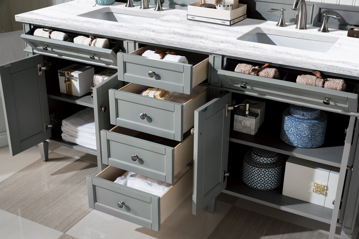 Bathroom Vanities Outlet Atlanta Renovate for LessBrittany 72" Urban Gray Double Vanity w/ 3 CM Arctic Fall Solid Surface Top