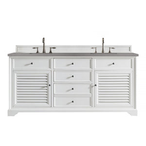 Savannah 72" Double Vanity Cabinet, Bright White, w/ 3 CM Grey Expo Quartz Top James Martin