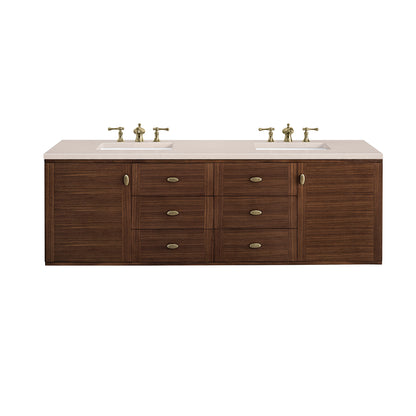 Amberly 72" Double Vanity, Mid-Century Walnut w/ 3CM Eternal Marfil Top James Martin Vanities