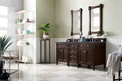 Brittany 72" Burnished Mahogany Double Vanity w/ 3 CM Charcoal Soapstone Quartz Top James Martin Vanities