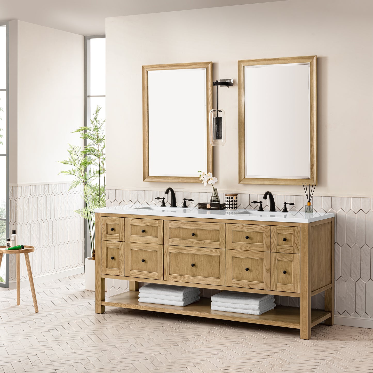 Breckenridge 72" Double Vanity, Light Natural Oak w/ 3CM White Zeus Top James Martin Vanities
