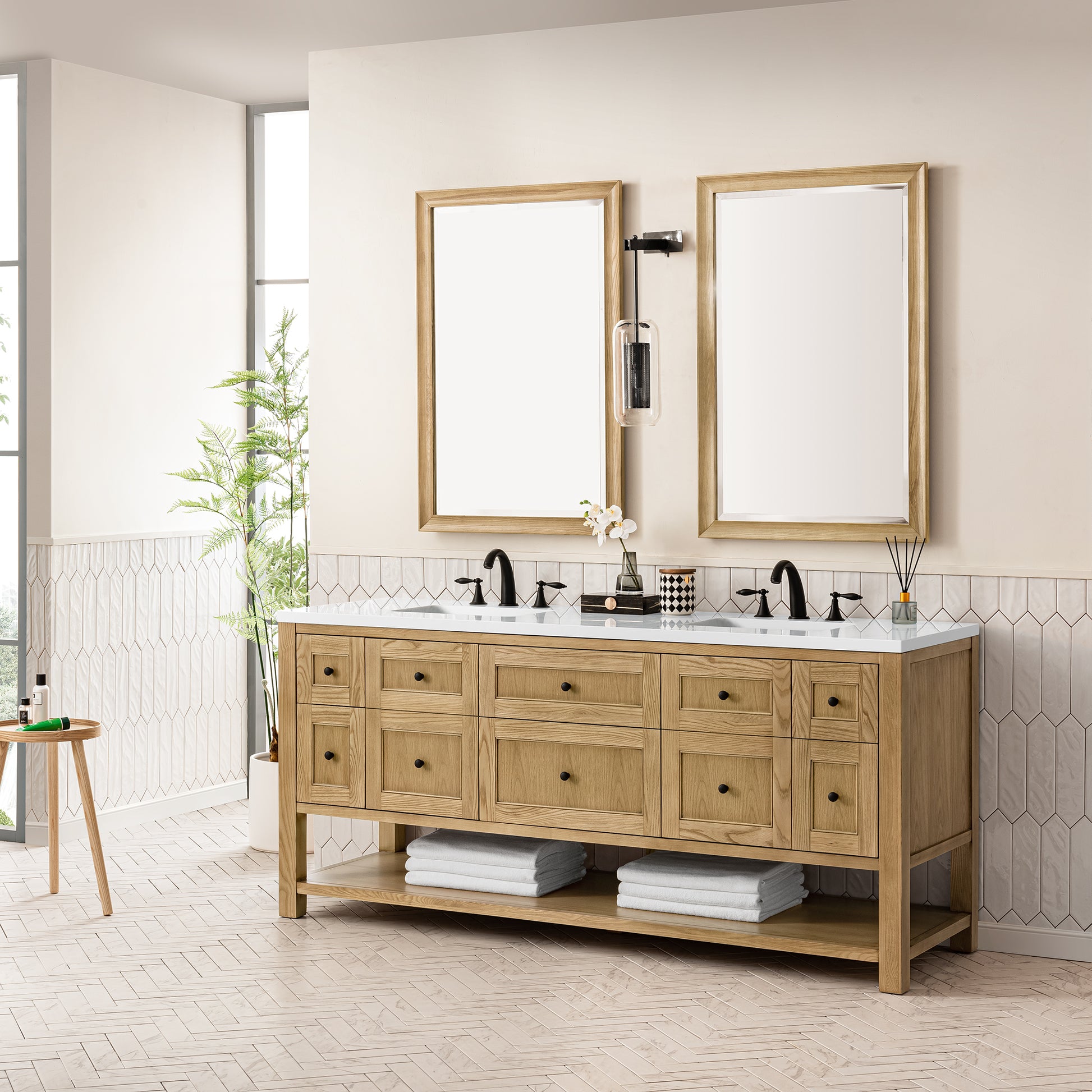 Breckenridge 72" Double Vanity, Light Natural Oak w/ 3CM White Zeus Top James Martin Vanities