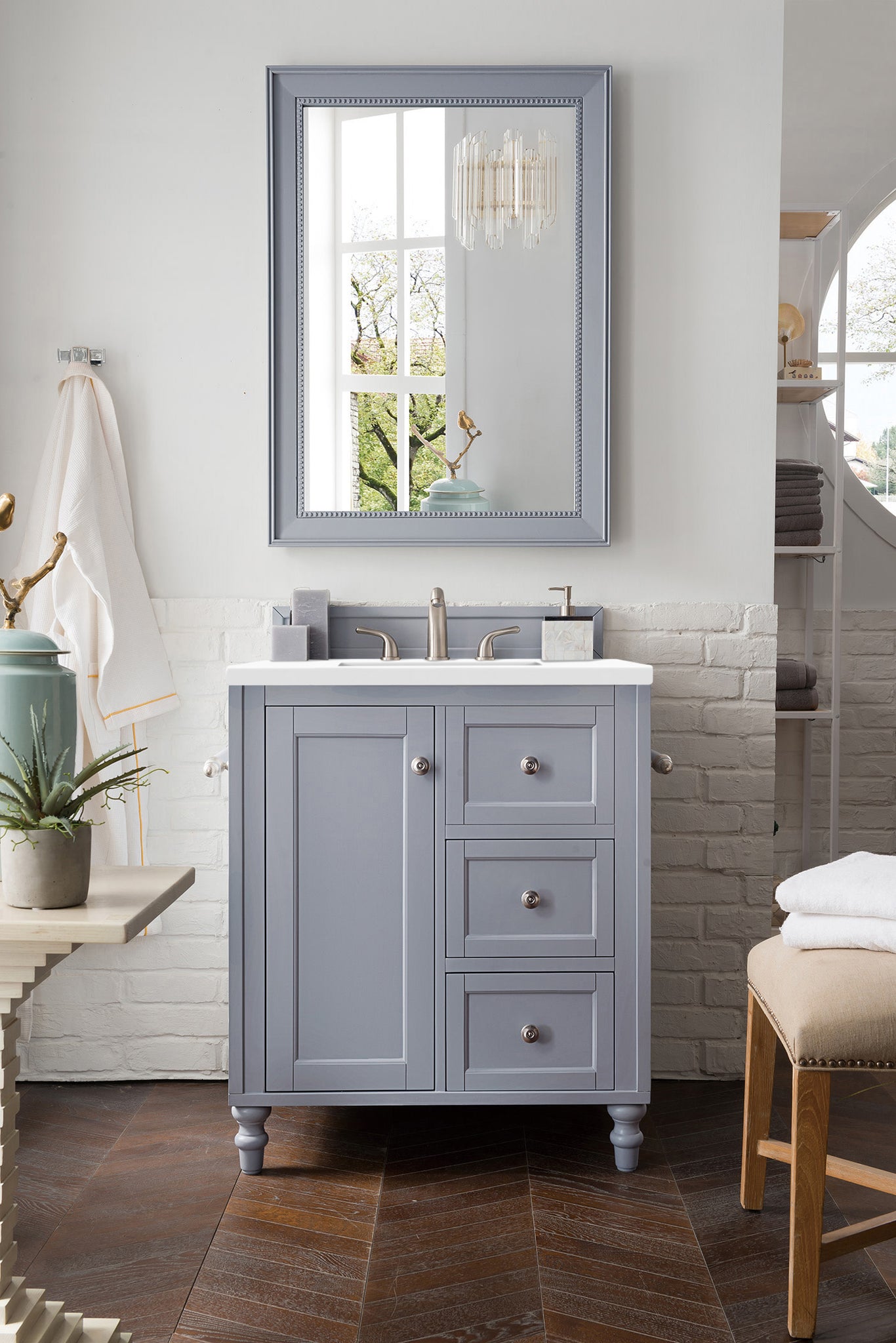 86 Copper Cove Encore Double Bathroom Vanity with Makeup Counter, Bright White