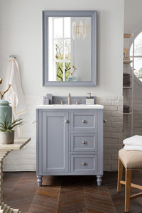 Copper Cove Encore 30" Single Vanity, Silver Gray w/ 3 CM White Zeus Quartz Top James Martin Vanities