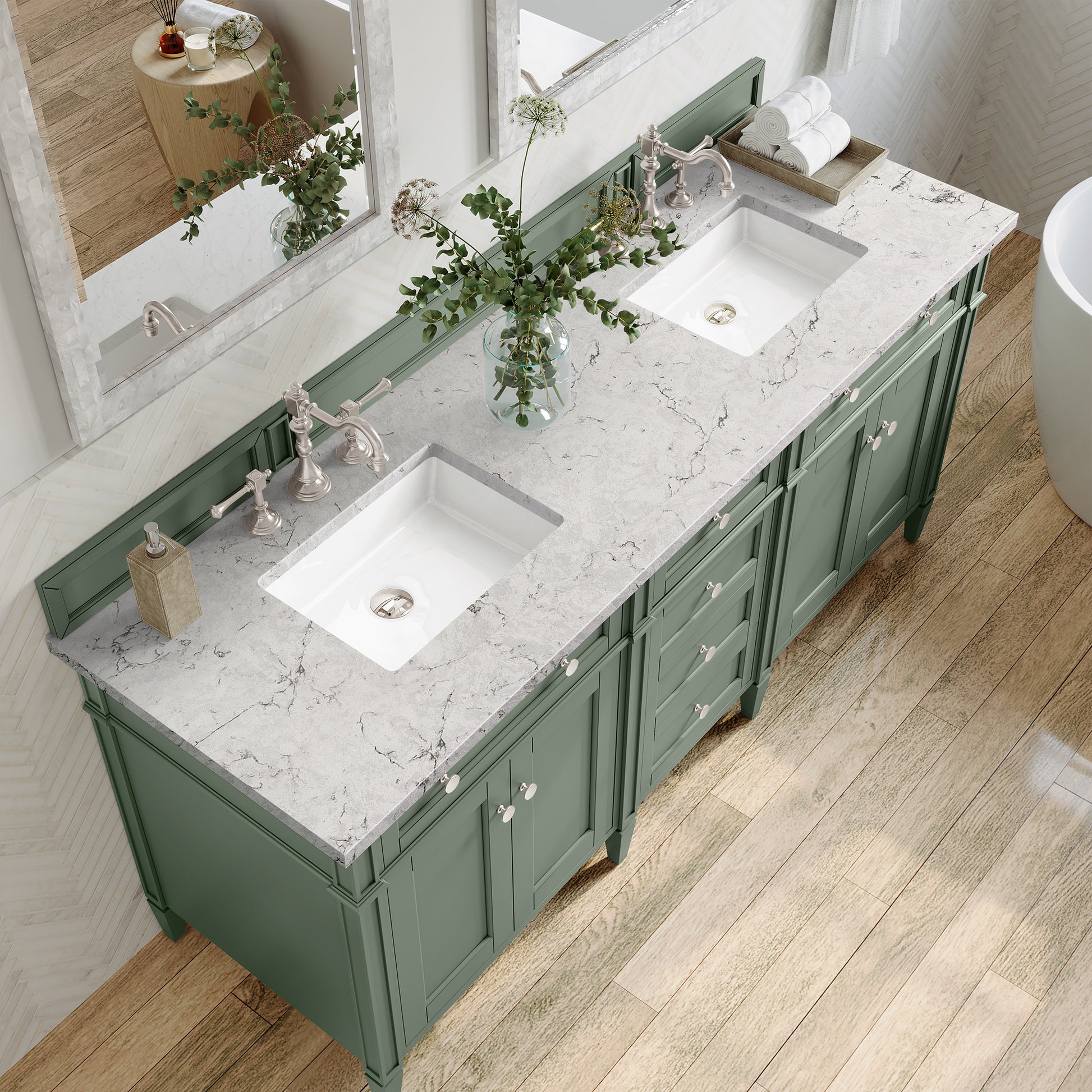 Bathroom Vanities Outlet Atlanta Renovate for LessBrittany 72" Double Vanity, Smokey Celadon w/ 3CM Eternal Jasmine Pearl Top