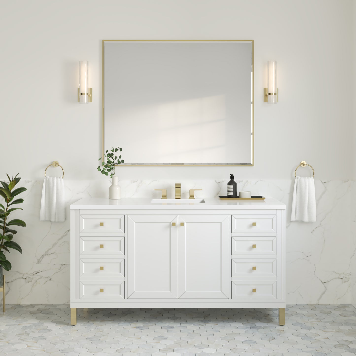 Chicago 60" Single Vanity, Glossy White w/ 3CM White Zeus Top James Martin Vanities