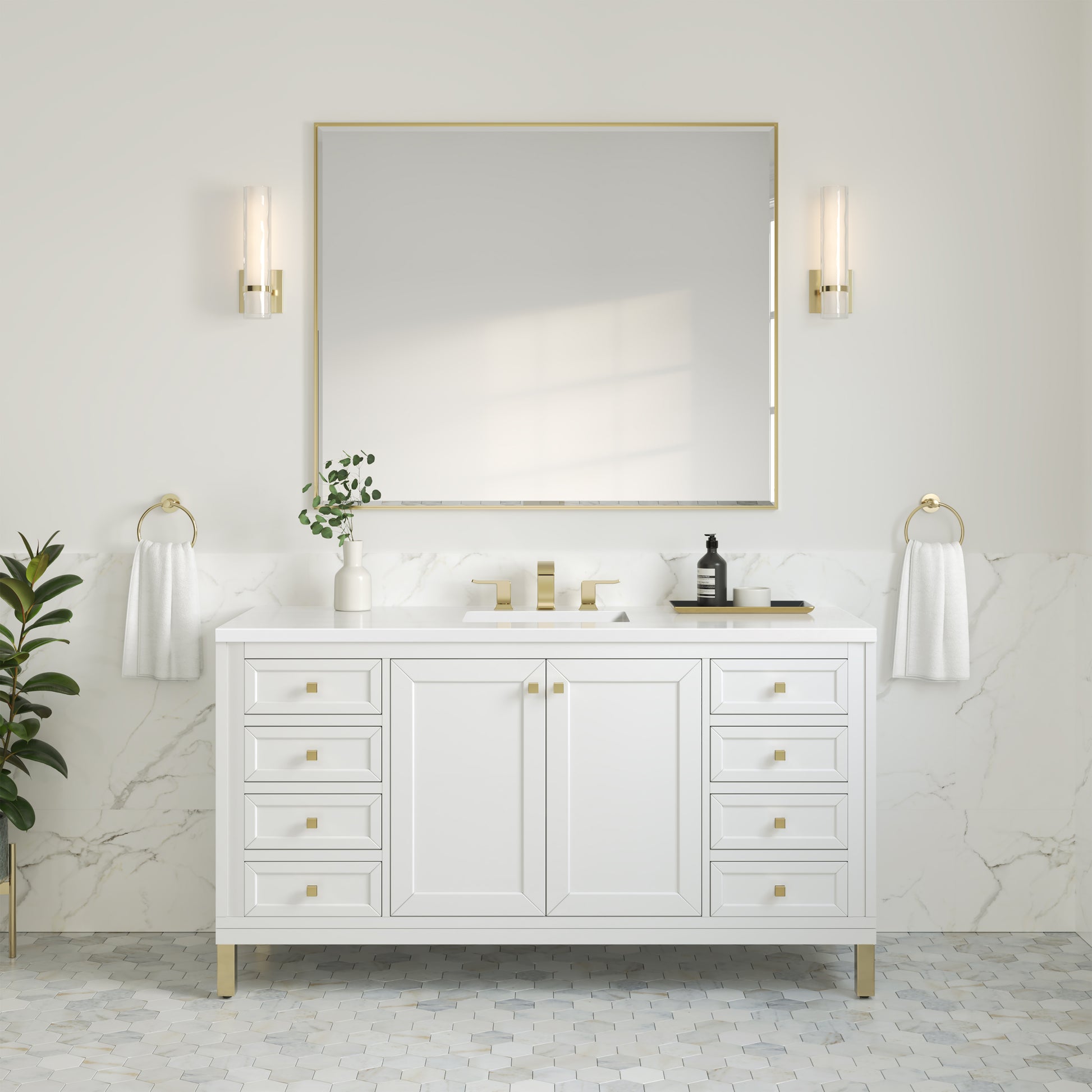 Chicago 60" Single Vanity, Glossy White w/ 3CM White Zeus Top James Martin Vanities