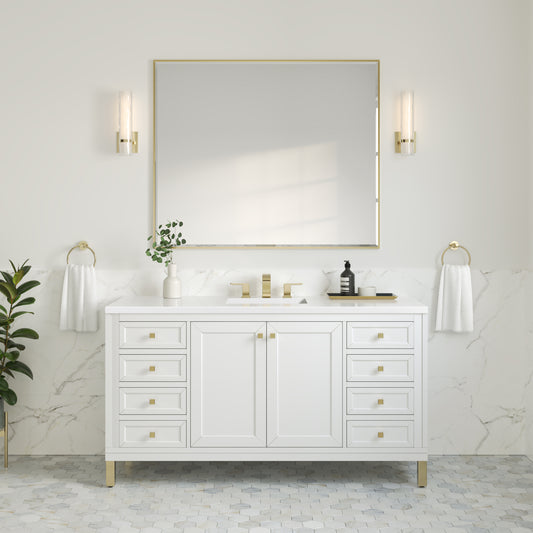 Chicago 60" Single Vanity, Glossy White w/ 3CM White Zeus Top James Martin Vanities