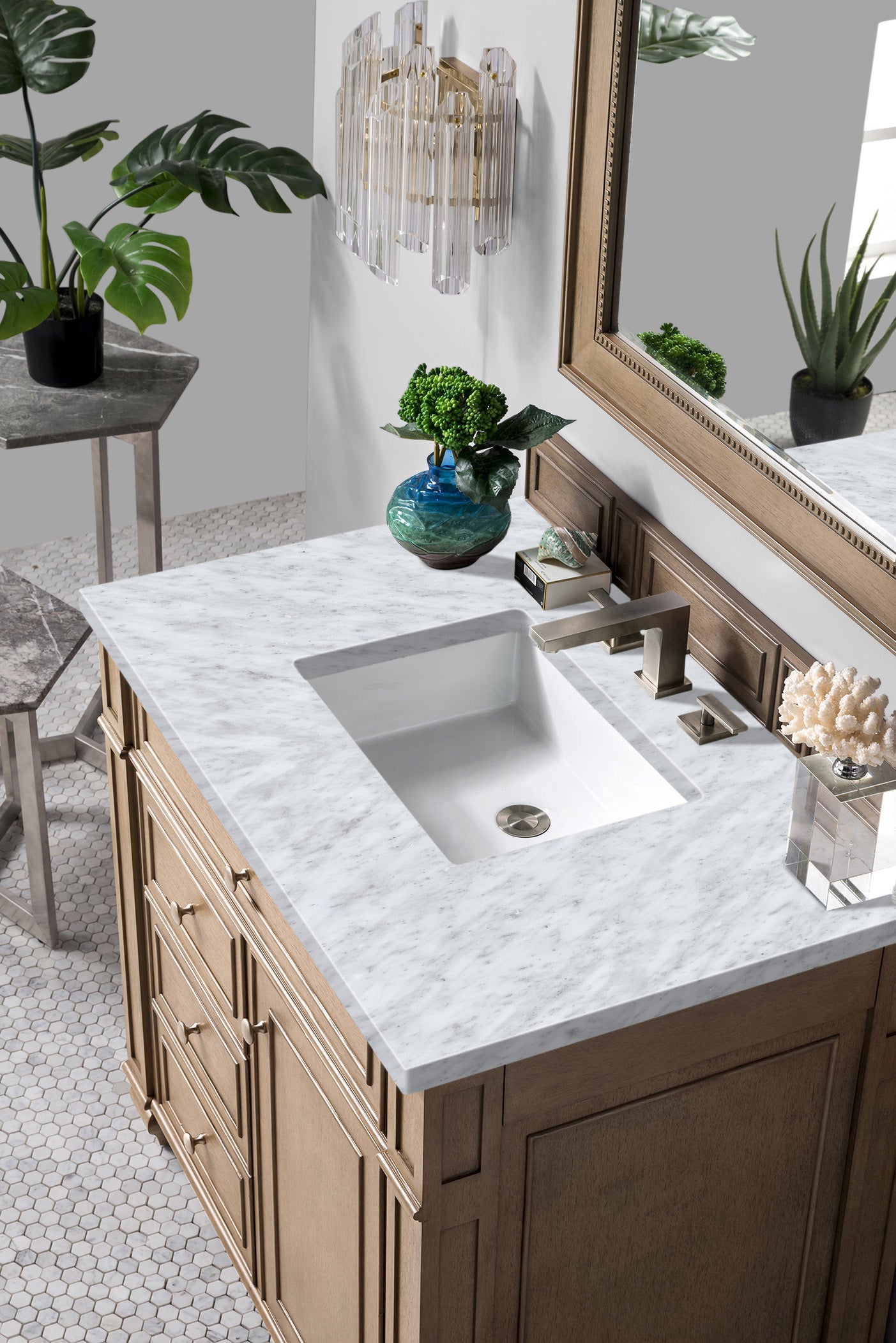 Bristol 36" Single Vanity, Whitewashed Walnut, w/ 3 CM Carrara Marble Top James Martin Vanities