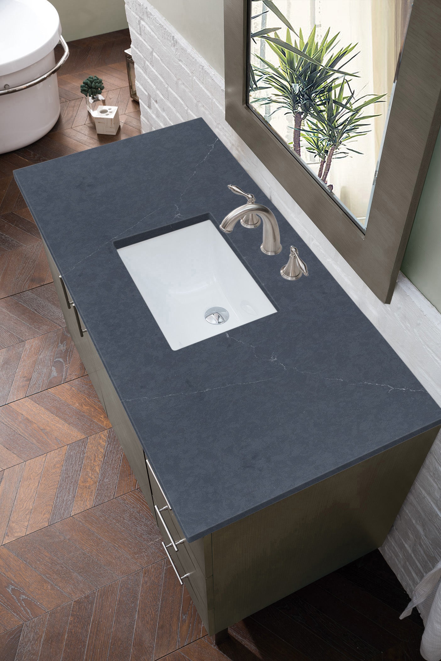 Metropolitan 48" Single Vanity, Silver Oak, w/ 3 CM Charcoal Soapstone Quartz Top James Martin Vanities