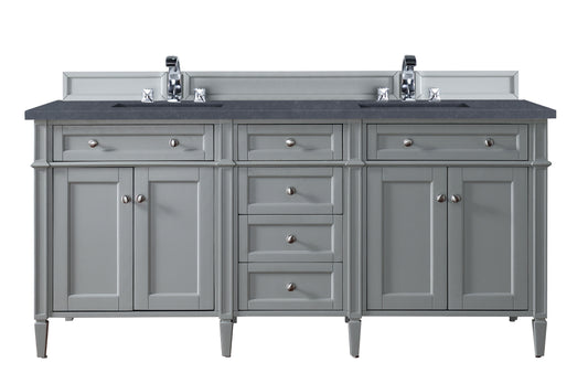 Brittany 72" Urban Gray Double Vanity w/ 3 CM Charcoal Soapstone Quartz Top James Martin Vanities