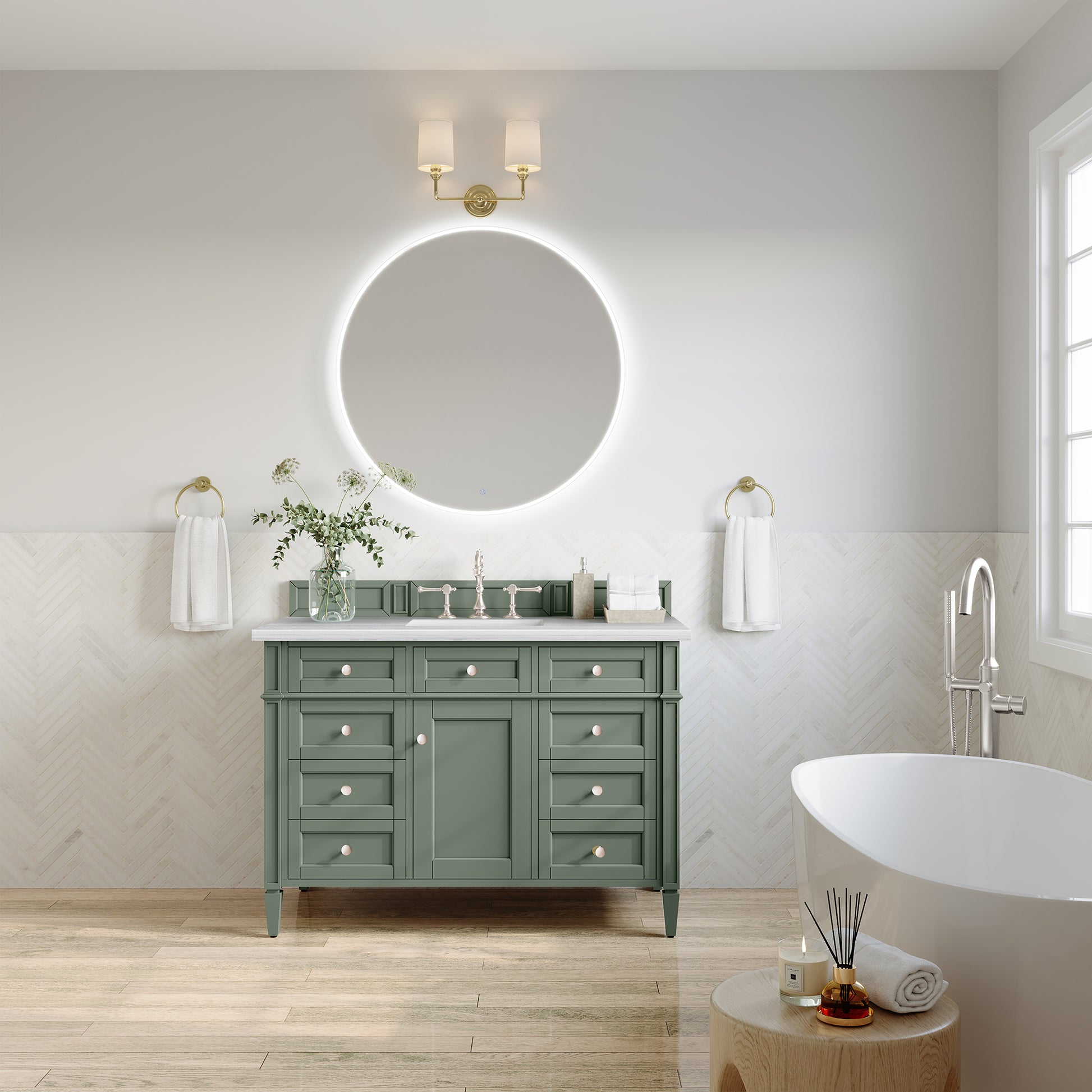 Brittany 48" Single Vanity, Smokey Celadon w/ 3CM Arctic Fall Top James Martin Vanities