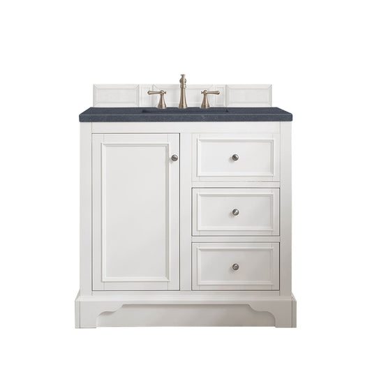 De Soto 36" Single Vanity, Bright White w/ 3 CM Charcoal Soapstone Quartz Top James Martin Vanities