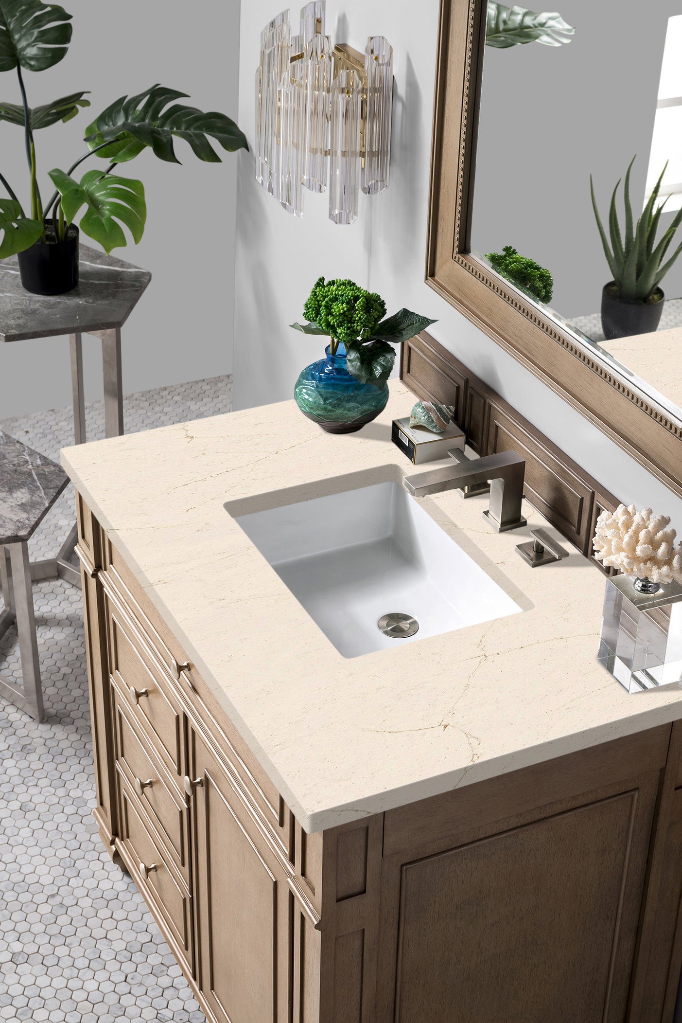 Bristol 36" Single Vanity, Whitewashed Walnut, w/ 3 CM Eternal Marfil Quartz Top James Martin Vanities