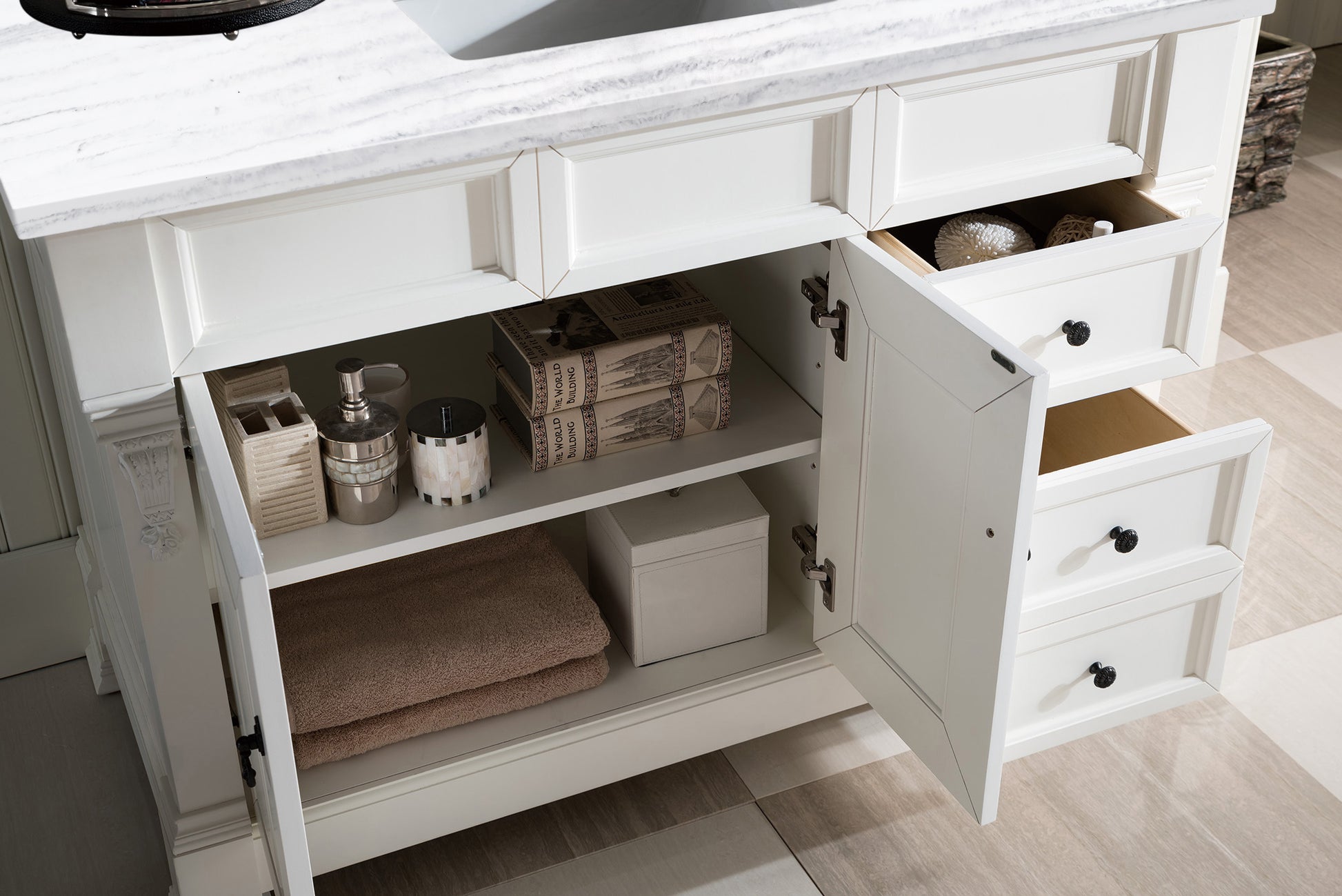 Bathroom Vanities Outlet Atlanta Renovate for LessBrookfield 48" Single Vanity, Bright White w/ 3 CM Arctic Fall Solid Surface Top